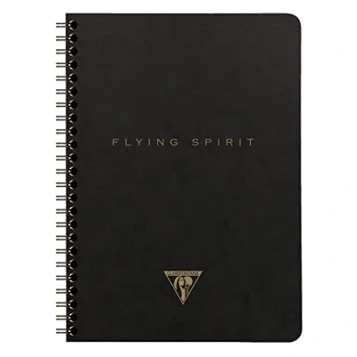Abbildung von Clairefontaine 102566C Notizbuch Flying Spirit, mit Innentaschen und Spiralbindung, liniert, 60 Blatt, DINA5, 14,8 x 21cm, 1 Stück, Schwarz sortierten Designs