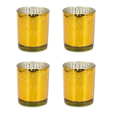 Abbildung von Creativery Teelichthalter Glas 6x7,2cm Set 4 Stück Teelichtgläser Windlichtglas Windlicht metallic Gold