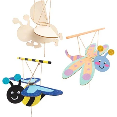 Abbildung von Baker Ross AT608 Fliegende Insekten Marionetten Sets aus Holz, 3 Stück, Geschichtenerzählung, Holzhandwerksmalerei für Kinder, ideal Kunstpartys, Schulen und festliche Bastelaktivitäten