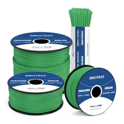 Abbildung von Brotree 550 Paracord 4mm 15m Schnur 100% Polyester Seil Reißfest Typ III 7 Kern für Armbänder, Basteln, Outdoor, Camping, Survival Jadegrün
