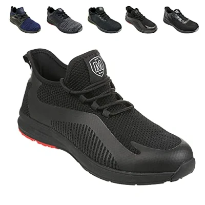 Abbildung von Iron Mountain Herren Arbeit &amp; Utility Sicherheits Turn mit Stahlkappen und Schutz Midsole Arbeitssicherheit Trainer Schuhe S1P SRC, Schwarz Rot Sole, 46 EU