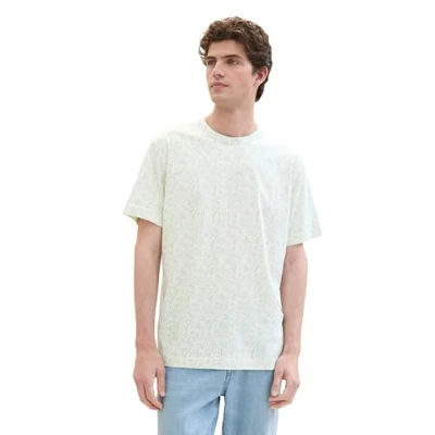 Abbildung von TOM TAILOR Herren Basic T Shirt mit Allover Print, green wavy leaf design, XL