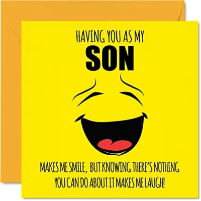 Abbildung von Lustige Geburtstagskarten für Sohn Make Me Smile Witz Happy Birthday Karte von Mama oder Papa, Banter Geburtstagsgeschenke, 145 mm x Geschenk