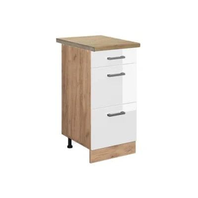 Abbildung von Vicco Küchenunterschrank R Line, Weiß Hochglanz/Goldkraft Eiche, 40 cm mit Schubladen, AP Eiche
