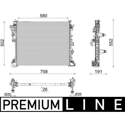 Abbildung von MAHLE ORIGINAL CR 2598 000P Kühler, Motorkühlung Aluminium 580 502 26 Kühlrippen gelötet ALFA ROMEO: Stelvio