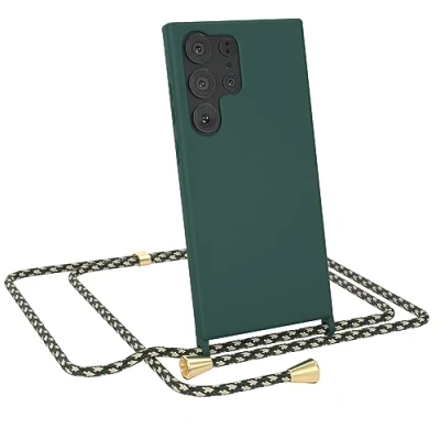 Abbildung von EAZY CASE Handyhuelle mit Kordel zum Umhängen Samsung Galaxy S23 Ultra Dünn, Flexibles Silikon, Fallschutz, Guter Griff Handyhülle, Nacht Grün/Grün Camouflage Clips Gold