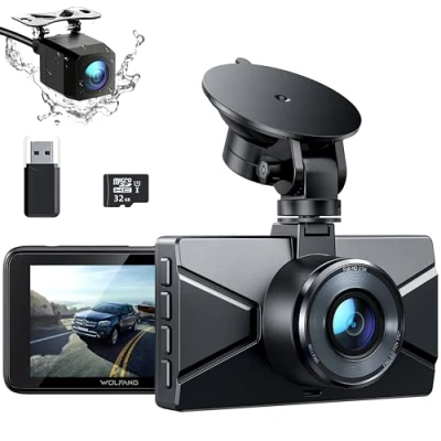 Abbildung von WOLFANG Dashcam Auto Vorne Hinten 2,5K+1080P Kamera, Ultra Nachtsicht, 170Weitwinkel, WDR, 24 Std. Parkmodus, G Sensor, Loop Aufnahme, Innen mit 32GB SD Karte