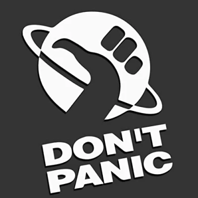 Abbildung von Don&#039;t Panic Per Anhalter durch die Galaxis Hitchhiker&#039;s Guide L 0136 (weiß) // Sticker OEM JDM Style Aufkleber