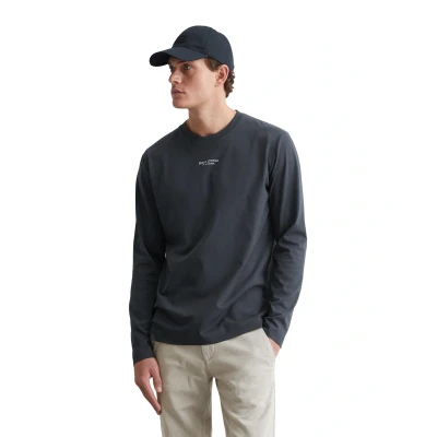 Abbildung von Marc O&#039;Polo LOGO Print AT Centre Front Ribbed NECK TRIM Langarmshirt, Herren, Größe: Medium, Dark navy
