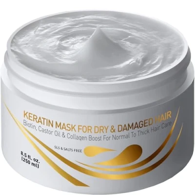 Abbildung von Vitamins Keratin Haarmaske für sehr Trockenes Haar Biotin, Kokosöl, Castor Oil und Collagen Protein Hair Repair Mask Creme Haarkur Maske dickes geschädigtes
