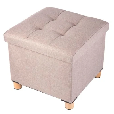 Abbildung von BRIAN &amp; DANY Sitztruhe Sitzhocker Fußhocker mit Stauraum und Deckel Holzfüßen, 38 x cm, Beige
