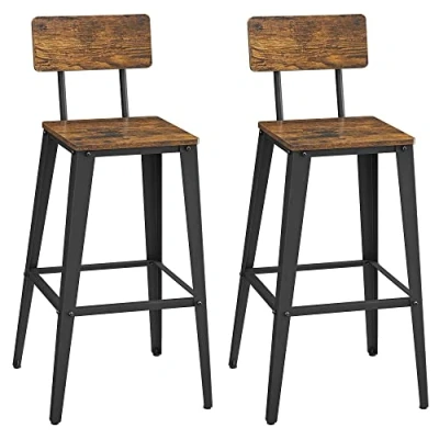 Abbildung von VASAGLE Barhocker, 2er Set, Barstühle, Küchenstühle, mit Rückenlehne, Stahlgestell, einfache Montage, Industrie Design, vintagebraun tintenschwarz LBC078B01
