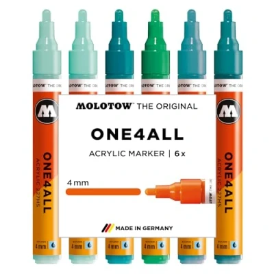 Abbildung von Molotow One4All 227HS Acryl Marker Tropical Set (4,0 mm Strichstärke, hochdeckend und permanent, schnell trocknend, nachfüllbar, für fast alle Untergründe) 6 Stück sortiert