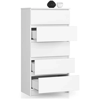 Abbildung von Kommode mit 5 Schubladen, Sideboard, Multifunktionsschrank, Wohnzimmer, Esszimmer 60x121x40cm (Weiß)