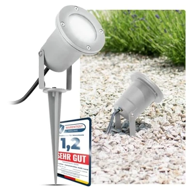 Abbildung von SSC LUXon LED Spot Garten Strahler mit Erdspieß für außen in grau 3W GU10 neutralweiß Rasenlicht Bodenstrahler schwenkbar