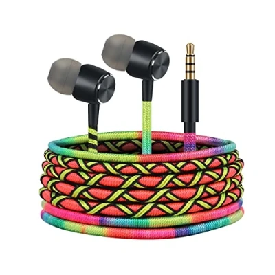 Abbildung von URIZONS Kabelgebundene bunt Kopfhörer für Kinder In Ear mit Kabel Ohrhörer Mikrofon und Fernbedienung Ohr Headset Laptoptabletten Android geflochtener Faden Regenbogen
