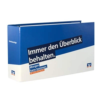Abbildung von 1 x Kontoauszugsordner blau (Morgen kann kommen) mit Volksbank Logo, Ordner für Kontoauszüge, Bankordner, DIN lang