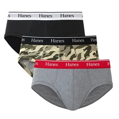 Abbildung von Hanes Herren Originals Stretch Baumwoll Slips, feuchtigkeitsableitende Unterwäsche, 3er Pack Slip, Schwarz/Beton Heather/Camo, X Large