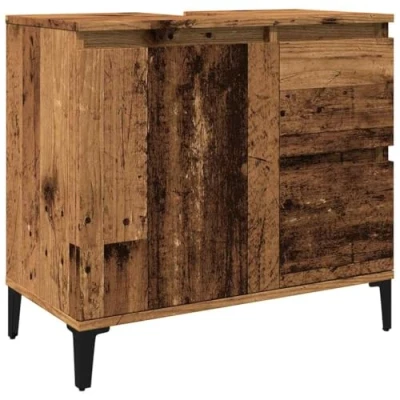 Abbildung von vidaXL Waschbeckenunterschrank, Waschtischunterschrank mit Stauraum, Unterschrank Metallbeine für Badezimmer, Badschrank Badezimmerschrank, Altholz Optik Holzwerkstoff