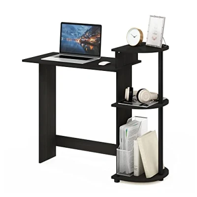 Abbildung von Furinno Compact Computer Schreibtisch, PC Tisch, Bürotisch, mit Regalen, Schwarz/Grau, 99 (Breite) x 85.3 (Höhe) 39.4 (Tiefe) cm