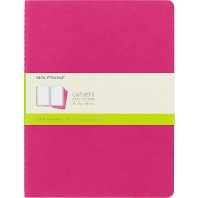 Abbildung von Moleskine Cahier Journal, Set 3 Notebooks with Plain Pages, Cardboard Cover Visible Cotton Stiching, Colour Kinetic Pink, Extra Large 19 x 25 cm, 120 Pages