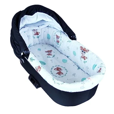 Abbildung von BABYLUX Kinderwagen Bezug Nestchen für BABYWANNE + Matratze 2 Tlg Set, W14 Grau Wald Reh