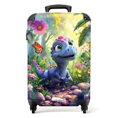 Abbildung von NoBoringSuitcases.com Kinderkoffer, Kinder Koffer, Koffer Kinder, Reisekoffer, Cabin Max 55x40x20, Trolley, Handgepäck S, 55x40x20 cm (Dino Blau Rosa)