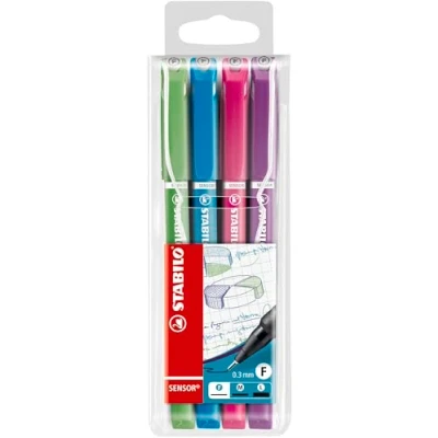 Abbildung von Fineliner mit gefederter Spitze STABILO SENSOR F fein 4er Pack hellgrün, türkis, pink, lila