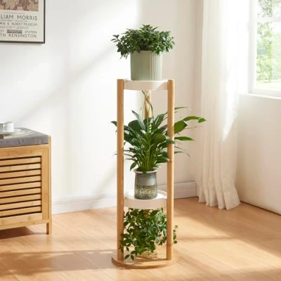 Abbildung von en.casa Blumenständer, »Sastamala« mit 3 Ablagen 80 x 31 cm Bambus/Weiß