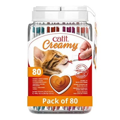 Abbildung von Catit Creamy Leckpaste für Katzen, Geschenkdose, 80 x 10g
