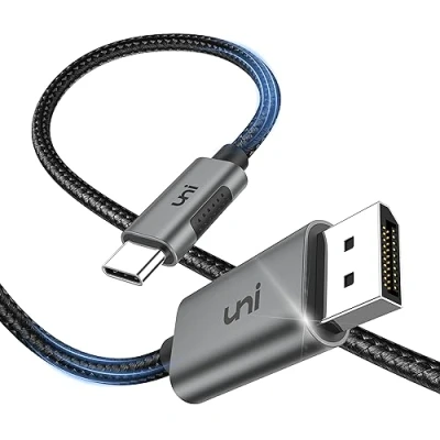 Abbildung von uni USB C Displayport Kabel (4K@60Hz, 2K@165Hz), Typ Thunderbolt 3/4 auf DP mit MST, Freesync,1,8m Nylonkabel &amp; Aluminiumgehäuse. Für iPhone 15 Pro Max, MacBook Pro/Air, iPad M4/M2, XPS