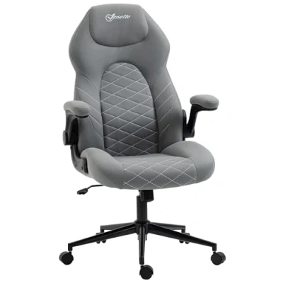 Abbildung von Vinsetto Bürostuhl, Ergonomischer Schreibtischstuhl, Computerstuhl mit Wippfunktion, Verstellbaren Armlehnen, Drehstuhl Weichem Kissen, Mikrofasertuch, Hellgrau