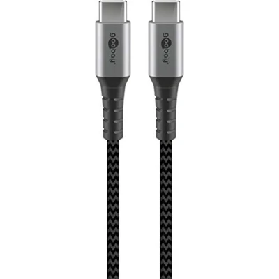 Abbildung von Goobay 49303 Schnellladekabel USB C 60W 20V / Extrem robustes Textilkabel 480 Mbits Ladekabel Samsung Kabel 2m Stoffkabel Grau