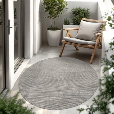 Abbildung von Paco Home Outdoor Teppich Wetterfest Wohnzimmer Balkon Küchenteppich Flachgewebe Sisaloptik Meliert Einfarbig, Grösse:160 cm Rund, Farbe:Gelb