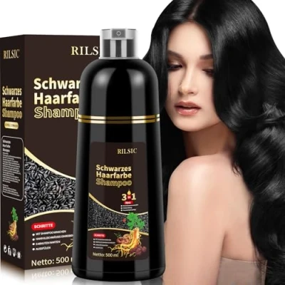 Abbildung von 500ML Haarfarbe Schwarz,Natürliche Schwarze Haarfärbeshampoo,Black Hair Dye 3 IN 1 Gegen Graue Haare Instant Color Shampoo,Haarfärbung,Sofort Haarfarben Shampoo für Männer Frauen