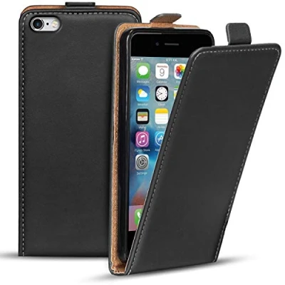 Abbildung von Verco Flip Cover für iPhone 6 Case, 6S Flipstyle Schutzhülle Apple / Hülle Kunstleder Tasche vertikal klappbare Handyhülle, Schwarz