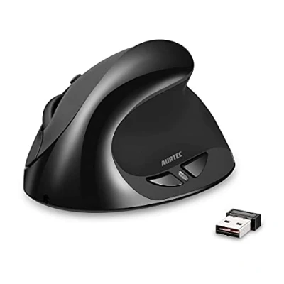 Abbildung von Vertikale Maus, Wiederaufladbare AURTEC 2.4G Wireless Mäuse mit USB Empfänger, 6 Tasten und 3 Einstellbaren DPI 800/1200/1600,Schwarz