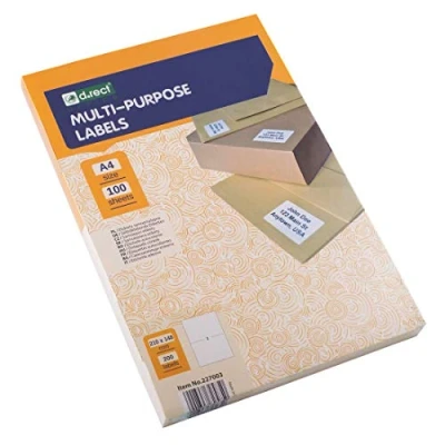 Abbildung von D.RECT Klebeetiketten Universal Etiketten (210x148mm auf DIN A4) bedruckbar selbstklebend 100 Blatt/Packung 2 Etiketten/Blatt 200 Stücke weiß