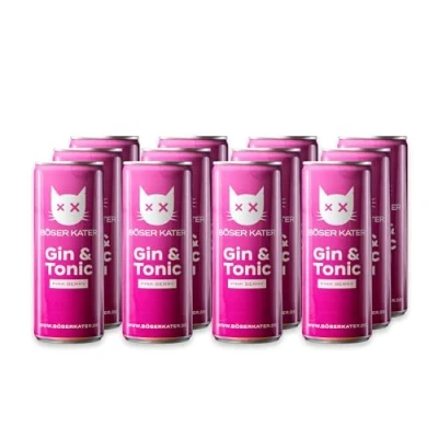 Abbildung von Böser Kater Pink Berry, Gin &amp; Tonic Dosen, Fruchtiger Beeren Mix Geschmack, Erfrischendes Mixgetränk, Handlicher Ready To Drink Cocktail, Trinkfertig für unterwegs, 12 x 250 ml 10% Vol
