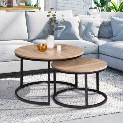 Abbildung von IDMarket Set mit 2 Couchtischen Detroit rund 54/70 Industriedesign