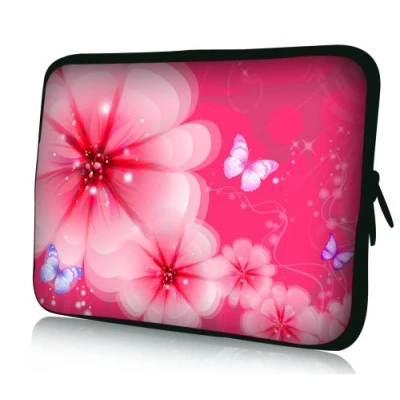 Abbildung von wortek Universal Notebooktasche Sleeve aus Neopren für Laptop bis ca. 10,2 Zoll Blumen Pink Weiß