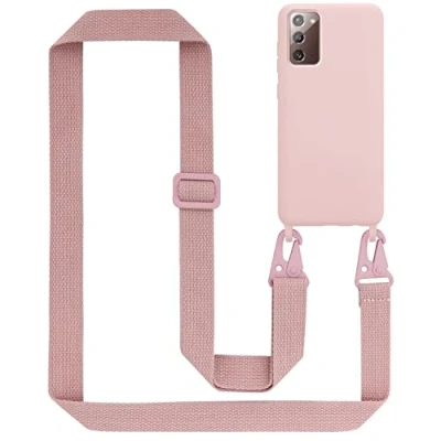 Abbildung von Cadorabo Handykette kompatibel mit Samsung Galaxy Note 20 Schutzhülle TPU Liquid Silikon Case Necklace verstellbarem Band Kordel Etui Rundumschutz Hülle für in Rosa