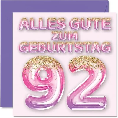 Abbildung von 92. Geburtstagskarte für Frauen Rosa Lila Glitzerballons Alles Gute zum Geburtstagskarten 92 Jährige Frau Mama Urgroßmutter Oma, 145mm Zweiundneunzig Geburtstag Grußkarten