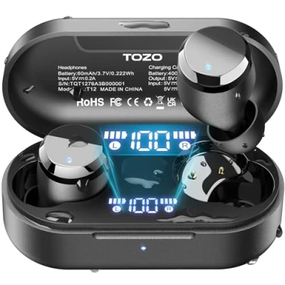 Abbildung von TOZO T12 Kopfhörer Kabellos Bluetooth 5.3 Kopfhörer, ENC Noise Cancelling 55 Std Spielzeit In Ear Ohrhörer mit App EQ Steuerung, LED Anzeige, IPX8 Wasserdicht Schwarz