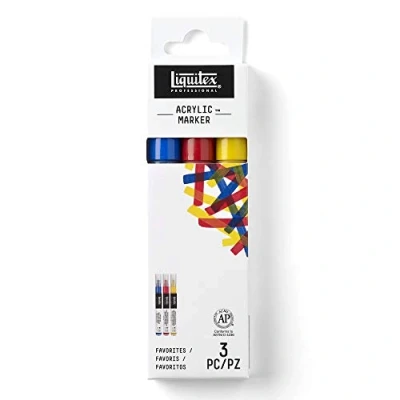 Abbildung von Liquitex 3699243 Professional Paint Acrylfarben Marker, Künstlerpigmente zum Zeichen, Malen auf Papier, Leinwand, Textilien, feine Spitze 3 Marker Set Favoriten Farben