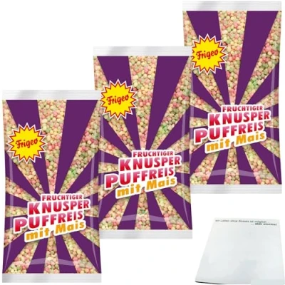 Abbildung von Frigeo Knusper Puffreis mit Mais 3er Pack (3x80g Packung) + usy Block