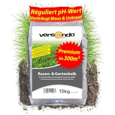 Abbildung von versando 15kg Rasenkalk &amp; Gartenkalk Frühjahr bis 300m²: verdrängt Moos Unkraut Pilze fördert Boden Wurzelentwicklung ideal für Rasen mit Langzeitwirkung Premium Qualität