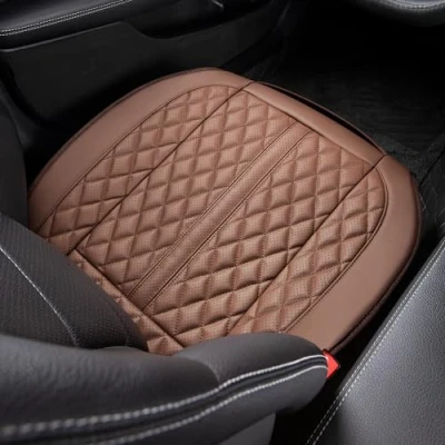 Abbildung von POKSRI 1 STK Auto sitzkissen Echtes Rindsleder,Vorderes Unteres Fahrer Sitz Bezug Abdeckungen,Echtes Kuhleder,Anti rutsch,Universelle Passform für 90% der Fahrzeuge (Kaffee)