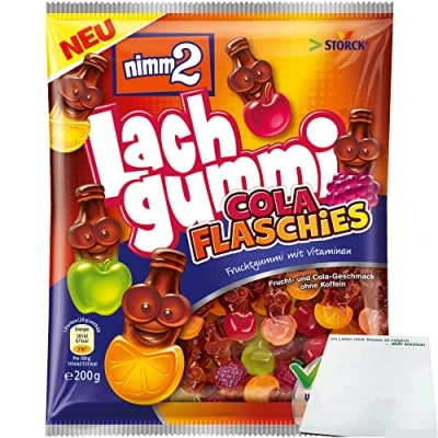 Abbildung von nimm2 Lachgummi Cola Flaschies (200g Beutel) + usy Block
