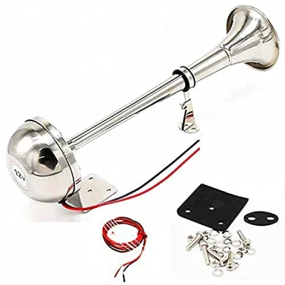 Abbildung von YIYIDA Autohupe elektrisches Horn Hupe elektrisch Edelstahl einzelne trompete car horn135dB autohorn 304 für 12V ladungsrad LKW Transporter Boote Autos züge Yacht Vans